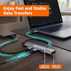 Amazon Basics 4-in-1 Hub Multiport Adapter, USB Hub with Aluminium Shell, 1 x USB 3.0 & 3 x USB 2.0 for PC, MacBook, Mac mini, iMac, Tablet, and Mobile Phones