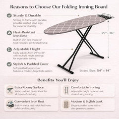 STEFFAN Heavy Duty Vertical Ironing Board, Foldable, 19 mm Metal Bracket, Adjustable Height, Pure Cotton Cover, Lattice Design | Clothes Iron Table| Home Laundry Accessory | 111x30 cm, Pink