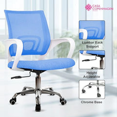 Casa Copenhagen Mesh Mid Back Office/Study/Computer/Revolving/Desk Chair for Work from Home -Metal Base, Height Adjustable Seat - Grey Milange & Black Handle