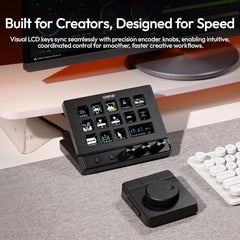 ULANZI D200X Creative Deck Macro Keyboard, 14 LCD Keys & 3 Encoder Knobs, 8-in-1 Hub w 4K HDMI, 3.5mm Audio, SD/TF Reader, USB 3.2 10Gbps, for Video Editing/Streaming/Smart Home PC, Mac