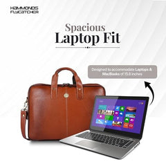 HAMMONDS FLYCATCHER Genuine Leather Office Bag for Men - 15.6 Inch Laptop Bag for Men for Professionals, Business Travelers - Adjustable Straps & Multiple Compartments - 1 Year Warranty - Brown
