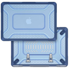 ProElite Transparent Case for MacBook Neo 13 inch 2026 Model Touch ID, Heavy Duty Honeycomb Hard Shell with Slim TPU Bumper and Fold Kickstand, Dark Blue