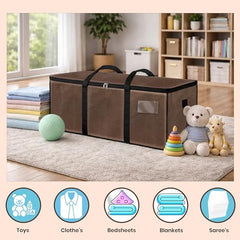 Storite 81 L Jumbo Super-Size Nylon Heavy Duty Underbed Storage Bag | Moisture Proof Multi-Purpose for Toys/Blankets/Clothes/Moving Bags With Strong Handles Rectangular (87x26x36 CM) - Teal