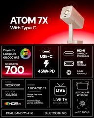 E GATE Atom 3X Projector 4k Ultra HD, Automatic Keystone & Precise Focus, 1080p Native | Rotatable Design | Android 14, Netflix Prime 11,000 Lumens, HDMI-ARC WiFi-6 BT, for Home use Egate
