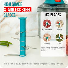 ISSVWO Tekcool Manual Hand Press Push Chopper with 6 Blades for Effortless Chopping Vegetables & Fruits (Assorted, 650 ml, Plastic).