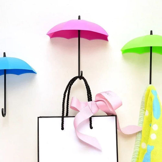 SYGA Umbrella Wall Hooks Set Colourful Utility Sticky Wall Key Rack Hanging Holder Decor Wall Mounted Hook Up Decoration Organiser for Kitchen Bathroom Office Keys Jewellery Small Items- 12Pcs