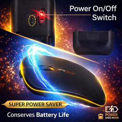 ZENONIX Zen-Slim Wireless Mouse with Rechargeable Battery, BT + 2.4GHz, 4 Buttons, 800/1200/1600 DPI, Silent Operation, Multicolor LED Lights