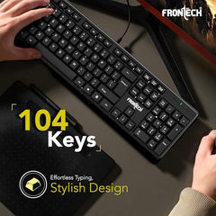 FRONTECH Wired Keyboard and Mouse Combo | Membrane Keys with Retractable Stands | USB Plug & Play | Ergonomic & Comfortable Design | 1 Year Warranty (1692, Black)