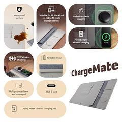 Acer ChargeMate 4-in-1 Wireless Charging Laptop Sleeve for 13" - 16" Laptops | Fast Charging Pad for Phone & Earbuds | Mousepad | Height Adjustable Flap | Magnetic Closure | Waterproof (Grey)