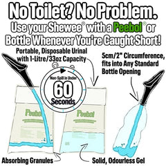 SHEWEE Flexi + Case - Reusable Pee Funnel – A Flexible, Larger Version Of The Original Female Urination Device Since 1999! Quickly, Easily & Discreetly, Wee Standing Up. Comes with Pipe & Case (Black)