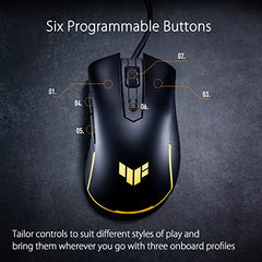 ASUS TUF Gaming M3 Gen II Gaming Mouse, Wired, 59g Lightweight, IP56 dust & Water Resistance, Antibacterial Guard, 8K DPI Optical Sensor, 6 Programmable Buttons, Teflon Mouse feet, Black