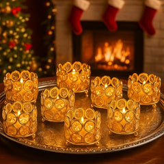 TIED RIBBONS Pack of 4 Crystal Tealight Candle Holder Gift Box - (5.8 cm X 4.3 cm) Centerpieces Votive Candle Holders for Home Dining Table Living Room Office - Diwali Decoration Items for Home Décor