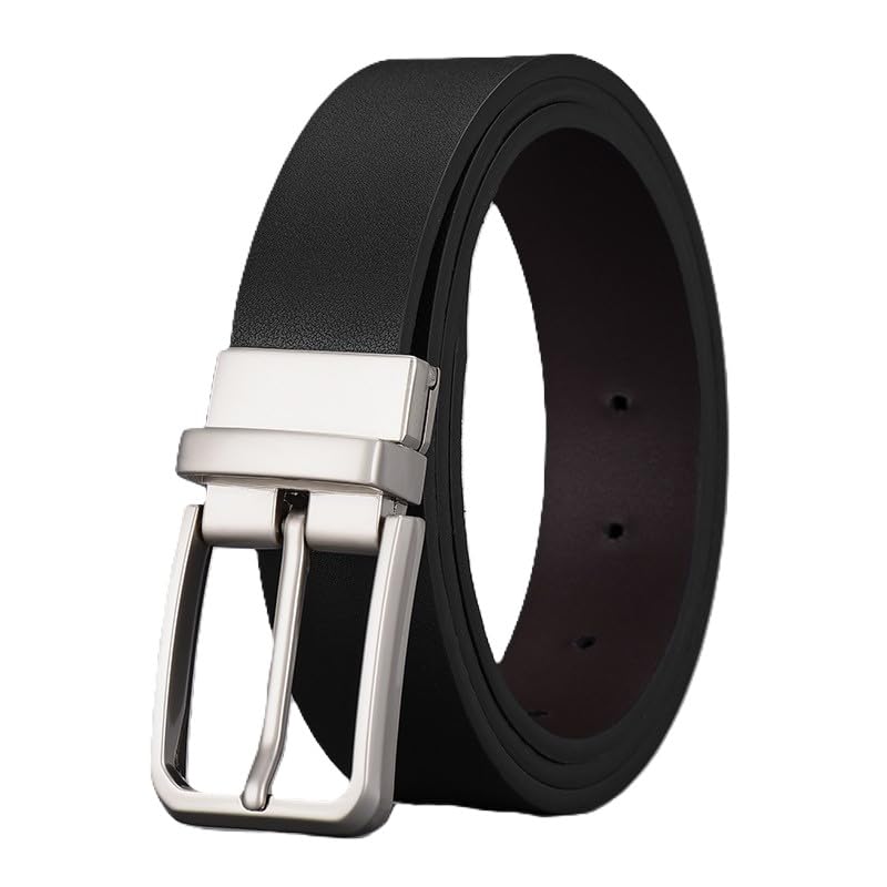 SYGA Men's PU Leather Belt, Casual Plain Pattern,122 cm Length, 3.3 cm Width (Black + Coffee)