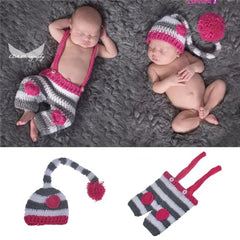 MOMISY Newborn Baby Photography Prop Outfits Striped Suspender Hat Photo Shoot Costume for 0-6 Months-White Grey Pink