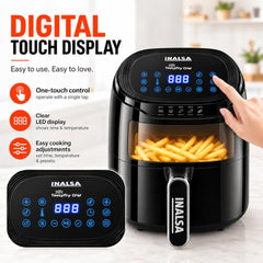 INALSA Air Fryer 4.2 ltr|1400 W with Air Crisp Technology|Temperature & Timer Control|8 Preset Menu & Digital Display|Air fry, Bake,Roast,Reheat,Dehydrate|Airfryer Recipe book(Tasty Fry Digital)