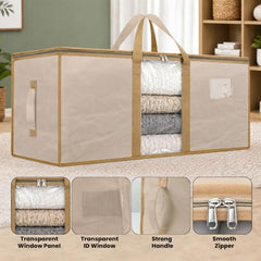 Storite Jumbo Super-Size 81 L Canvas Moisture Proof Heavy Duty Storage Bag | for Toys/Stationery/Blankets/Clothes/Moving Bags MultiPurpose With Strong Reinforced Handles Rectangular Cream (87x26x36 cm)
