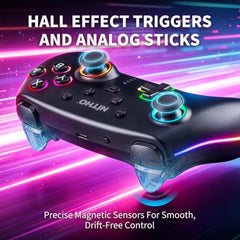 NITHO NEON DARK OPS Wireless Gaming Controller for PC Windows, Switch, Switch 2, Android and iOS, Gamepad with Hall Effect Triggers, Turbo, Programmable Buttons, 6-Axis Motion Control, Dual Vibration, RGB Lighting - Black