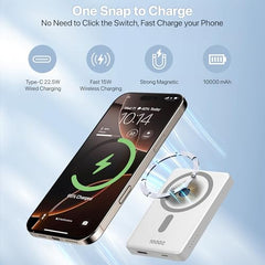 10000mAh Magnetic Wireless Power Bank Sylaris Magpro for iPhone 17/16/15/14/13/12 Series Type C Fast Charging Lithium Polymer Battery (Input & Output) 15w Wireless & Mag-Safe - White