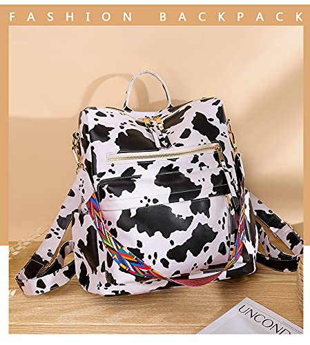 MOMISY Backpack Women Multipurpose handbag and Shoulder Bag PU Leather Travel Daypack Waterproof Ladies Girls- White Cow
