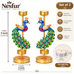 Festive Elegance Peacock Theme Decorative Tealight Stand | traditional handmade