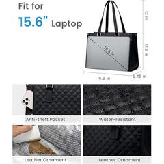 Crewer Elegant Work Bag with Lunch Compartment – Laptop Tote Bag with Lunch Box Section, Office Bag with Insulated Lunch Storage – Stylish Quilted Shoulder Bag for Women. (Cream)