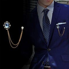 SYGA Men's & Women Suit Shirt Stud Lapel Pin Chain Tassel Brooch Pin with Crystal Chain(Mirror Gem gold)