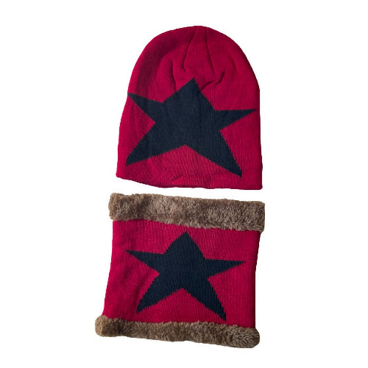 MOMISY Kids Winter Hat and Scarf Set, 2Pcs Warm Knit Beanie Cap and Scarf for 5-10 Years Old (Wine red)