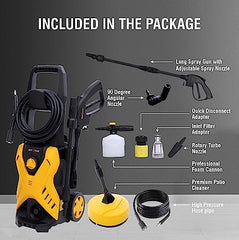 ResQTech Pw-107 1900 Watt 150 Bar High Pressure Washer for Car,Bike and Home - 2 Year Warranty - Foam Cannon - 90 Degree Nozzle - Rotary Turbo Nozzle - 7 M Hose Pipe/10 M Power Cord - Copper Winding