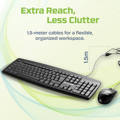 Earthonic WKM-100-E Wired Keyboard & Mouse Combo, USB Plug & Play Setup, Comfortable Design, Adjustable Keyboard Stand, 1.5 M Cable Length for Windows, Mac OS Computer