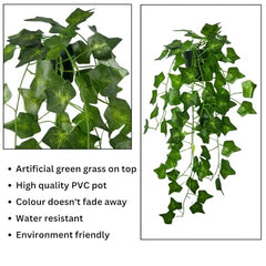 Tdas Plastic Artificial Plants With Pot Leaves Hanging Ivy Garlands Plant Greenery Vine Creeper Home Decor Door Wall Balcony Decoration Party - 50 Cm (2 Pcs Money Plants)