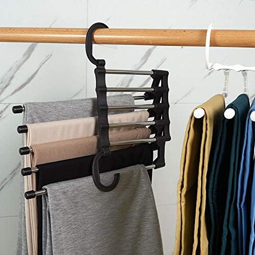 MOMISY 5 in 1 Stainless Steel Foldable Hangers for Clothes Pant Hanging Multi-Layer Multi Purpose Space Saving Magic for Wardrobe (Pack of 1)