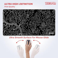 White Topographical XXL Gaming Deskmat 900x450mm – Extended Mousepad for PC