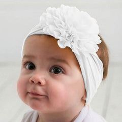 SYGA PACK OF 3 Headbands Nylon Flower Soft Stretchable Hairband for Newborn Infant Toddler Kids For 0-3 Year (MediumPink-Beige Yellow-Turquoise)