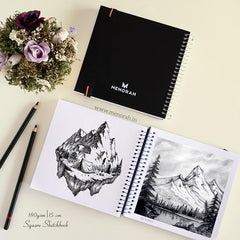 MENORAH - Artist Square Sketch Book - 180 GSM - Square Drawing Book - (100 Pages/50 Sheets) - Hard Metal Spiral Bound - (15.0 cm x 15.0 cm) - Pink