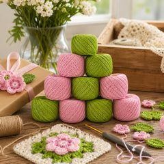 Crochet Cotton Thread Yarn Combo, 10 Rolls for Knitting, Crochet, Embroidery and Craft Making, Soft Decorative Thread for Handmade DIY Projects, Yellow & Green
