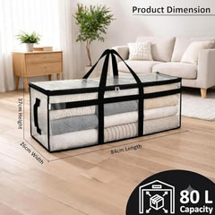 Storite Jumbo Super-Size 81 L Canvas Moisture Proof Heavy Duty Storage Bag | for Toys/Stationery/Blankets/Clothes/Moving Bags MultiPurpose With Strong Reinforced Handles Rectangular Cream (87x26x36 cm)