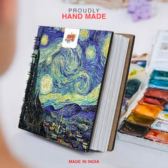 The Crafthives Van Gogh Starry Night Pocket Sketchbook | Wooden Hardcover Mini Art Book | 250 GSM Paper | Spiral Bound Travel Sketch Pad for Watercolour & Mixed Media