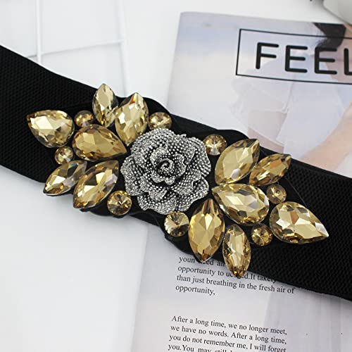 SYGA Women's Diamante Buckle Stretchy PU Leather Cinch Belt in Black (Pack of 1) - WAIST SIZE 26-35 INCHES