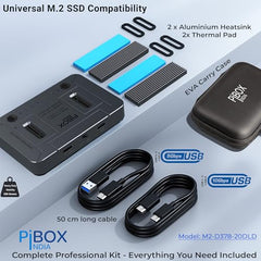 PiBOX India NVME M2 Enclosure Fan, SSD Enclosure - USB 3.2 10Gbps, Tool-Free M.2 NVMe Case, PCI-E NVMe Reader, USB-C, Supports M & B&M Keys, 2230/2242