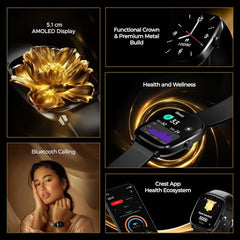 boAt Ultima Regal w/ 2.01”(5.10 cm) Crystal-Clear AMOLED Display, 1000 NITS Brightness,Premium Metal Body, Functional Crown, 100+ Sports Modes, Fitness Smart Watch for Men & Women (Steel Black)