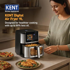 KENT Digital Air Fryer 5L | 1400W | Bake, Grill & Roast | Up to 80% Less Oil Usage | 8 Preset Menu | Rapid Heat Circulation | Digital Display & Touch Control Panel | Glass Window with in built Light