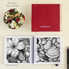 MENORAH - Artist Square Sketch Book - 180 GSM - Square Drawing Book - (100 Pages/50 Sheets) - Hard Metal Spiral Bound - (15.0 cm x 15.0 cm) - Pink