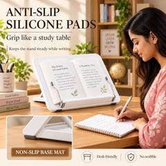 Sunchhaya Acrylic Book Stand for Reading – Clear Adjustable Book Holder with 360° Rotating Base, Foldable Reading Stand for Desk, Cookbook, Tablet & Laptop Stand, Height & Angle Adjustable (R22H)