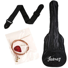 Juârez Acoustic Guitar Kit, JRZ38C/BK 38 Inch Cutaway, 038C with Bag, Strings, Pick and Strap, Black