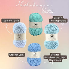 NESTNHAVEN , Plush & Cuddly Sets 2.0 , Chenille Yarn Supersoft Hand Knitting Wool Ball, set of 4 , 400 grams (1 Ball/100 Gram Each) Suitable for Craft, Babywear, Toys , Baby Blankets , 5 Bulky, Shades - NNHS 2.0 (Set 26 baby Pink , lilac , hot pink…