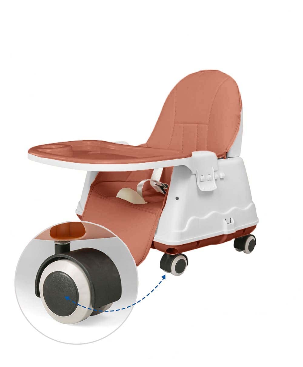 SYGA High Chair for Baby Kids,Safety Toddler Feeding Booster Seat Dining Table Chair (with Wheel, Brown)