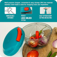ISSVWO Tekcool Manual Hand Press Push Chopper with 6 Blades for Effortless Chopping Vegetables & Fruits (Assorted, 650 ml, Plastic).