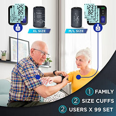 Upper Arm Blood Pressure Machine - 2 Size Cuffs, Medium/Large 9"-17" and Extra Large XL 13"-21" for Big Arms, Accurate Automatic Digital BP Machine for Home Use, Large Backlit Display, 2 Users