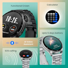 Fastrack MYND 1.93” AMOLED Display Smart Watch for Men & Women with AI Watch Faces,AI Chat,Offline Voice Commands,Curved Metallic Design,Functional Crown,BT Calling, Health Suite,100+ multisport modes
