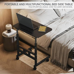APPUCOCO Height Adjustable Trolly Portable Table with Wheels, Multipurpose Movable Table for Laptop, Work from Home - Black
